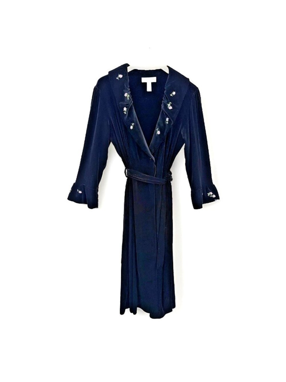 Vintage Christian Dior Black Velvet Robe Women's Size S Embroidered Timeless